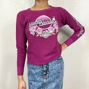 Vintage 80s Harley Davidson Waffle Knit Thermal Long Sleeve Shirt